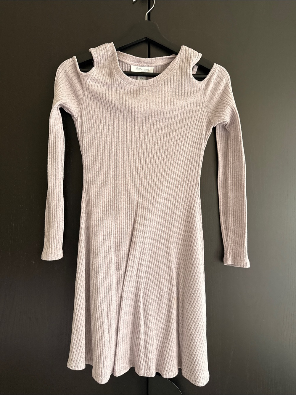 Motherhood Lavender Ribbed Cold-Shoulder Long Sleeve Dress